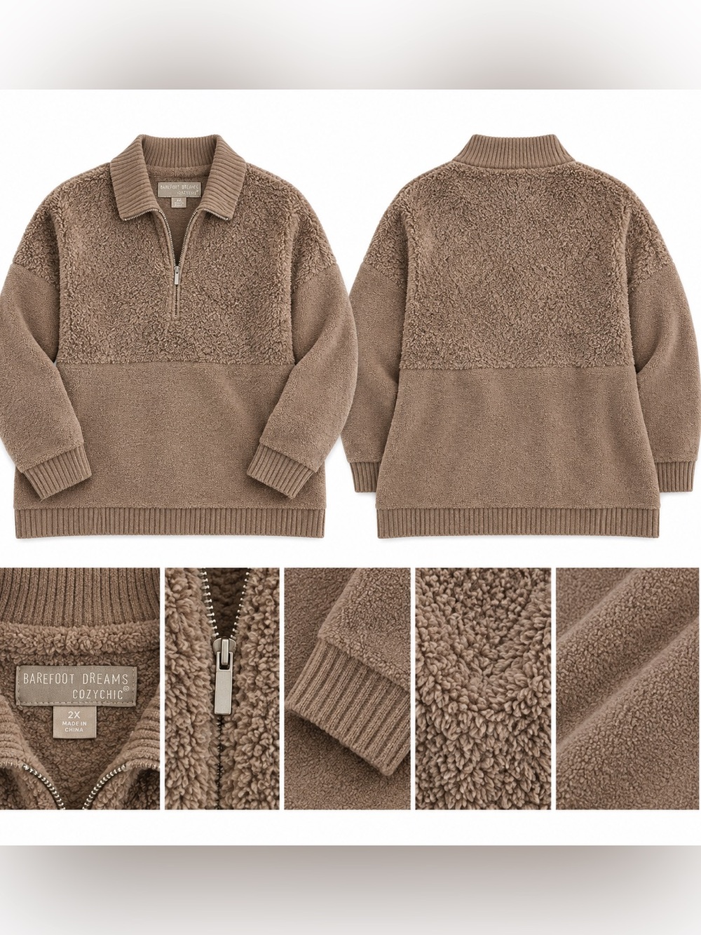 Barefoot Dreams CozyChic Taupe Quarter Zip Pullover Women’s 2X